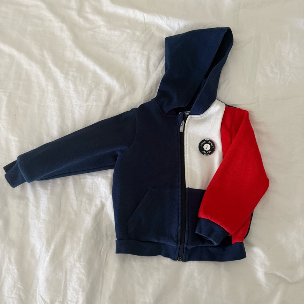 Jacadi Navy, White & Red Hooded Zip Sweatshirt